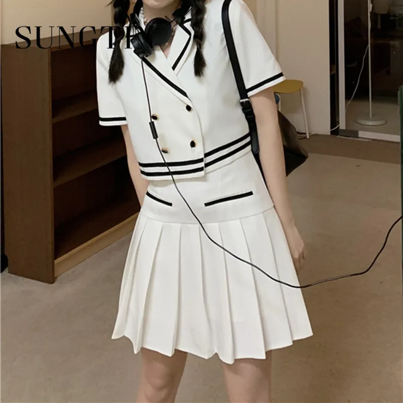 Sungtin юбка Костюмы Блейзер комплект из 2 частей женские плиссированные юбки
