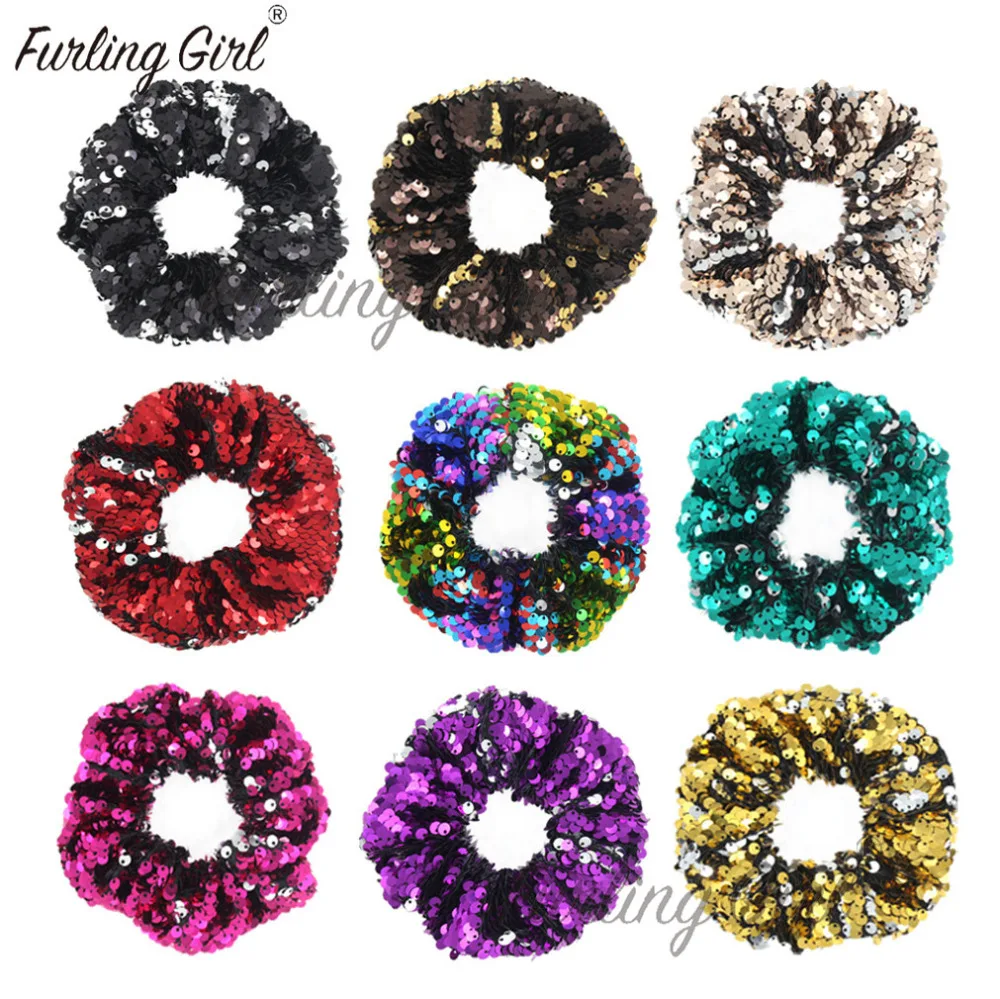 

Furling Girl 1 PC Double Colors Sequins Elastic Hair Bands Glitters Hair Scrunchies in Large Size Shinny Bling Hair Accessories