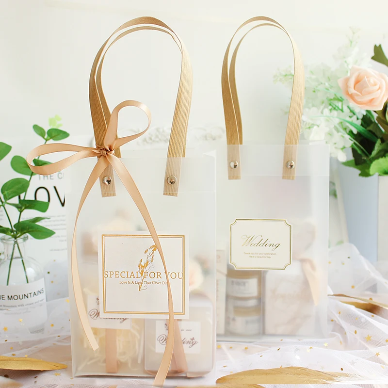 Прозрачные подарочные пакеты для конфет с ручкой упаковочные ПВХ 10 шт. свадебные