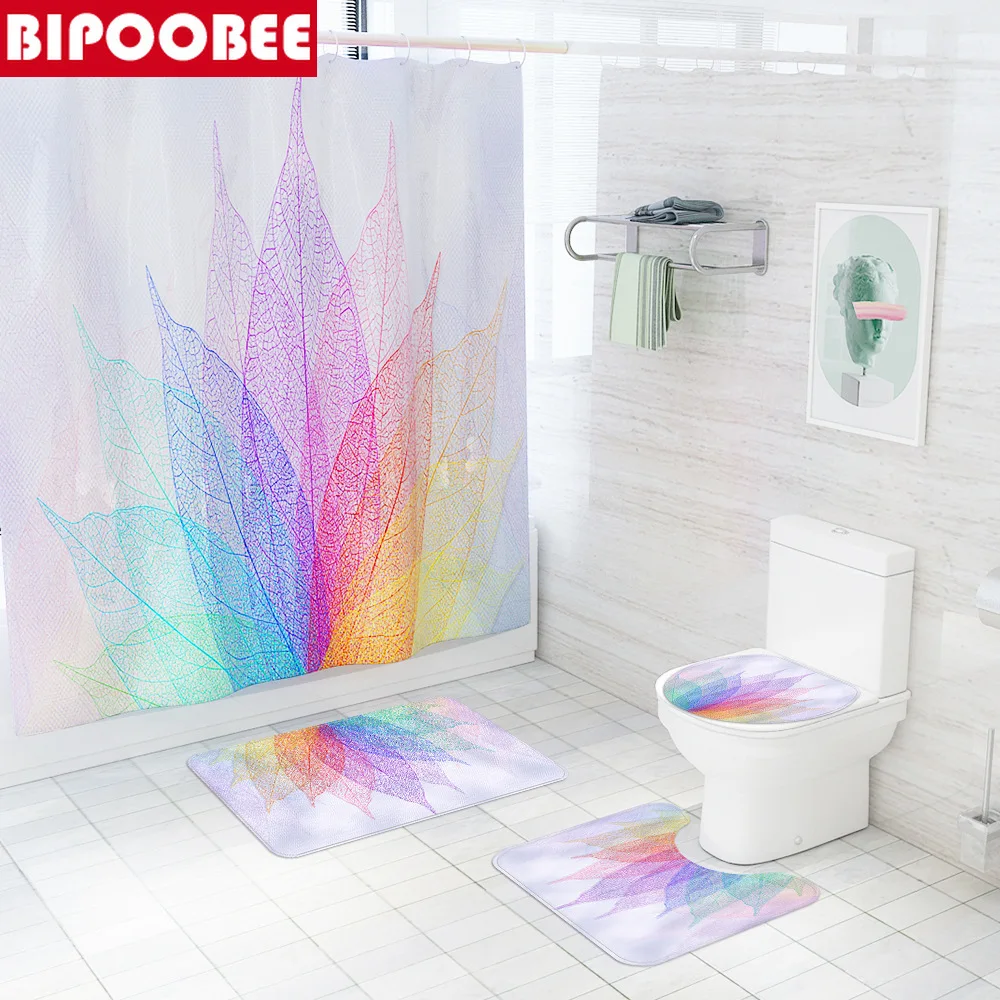 Занавеска для душа с красочными листьями украшения ванной комнаты чехол унитаза