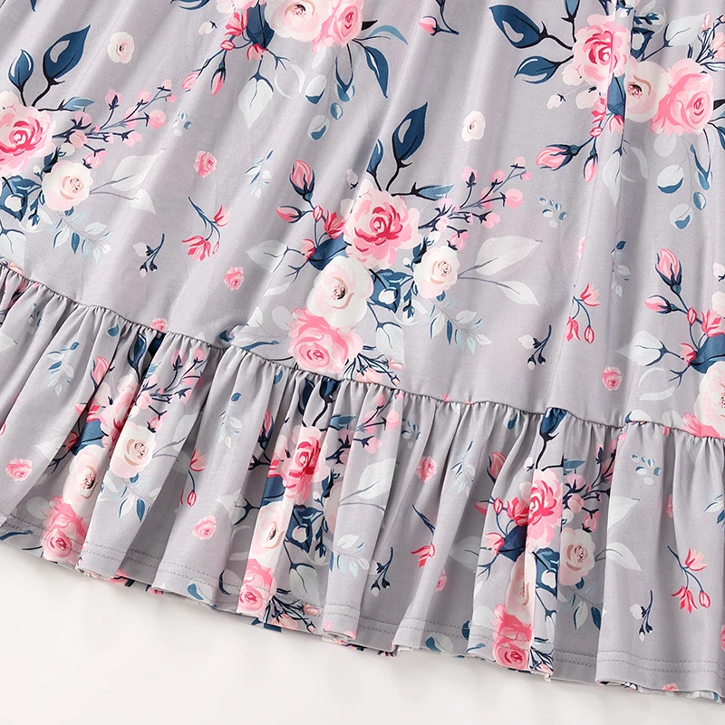 

Summer Mommy Baby Girl Cotton Long Sleeve Floral Print Dress Mother Daughter Kids Dresses Family Matching Clothes Outfits