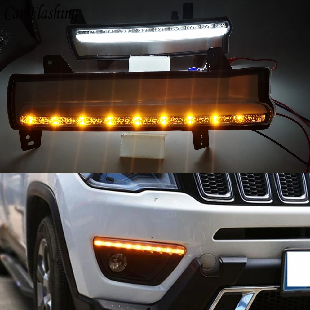 2 шт. днем Бег светильник для Jeep Compass 2017 2018 2019 динамический желтый указатель