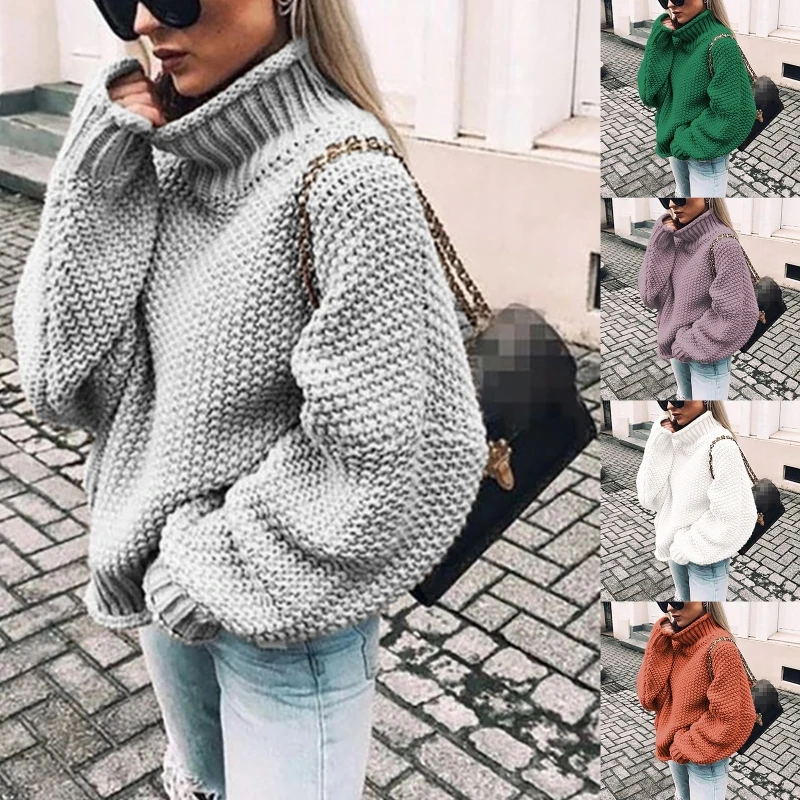 Женский осенний свитер летучая мышь с длинным рукавом водолазка однотонный