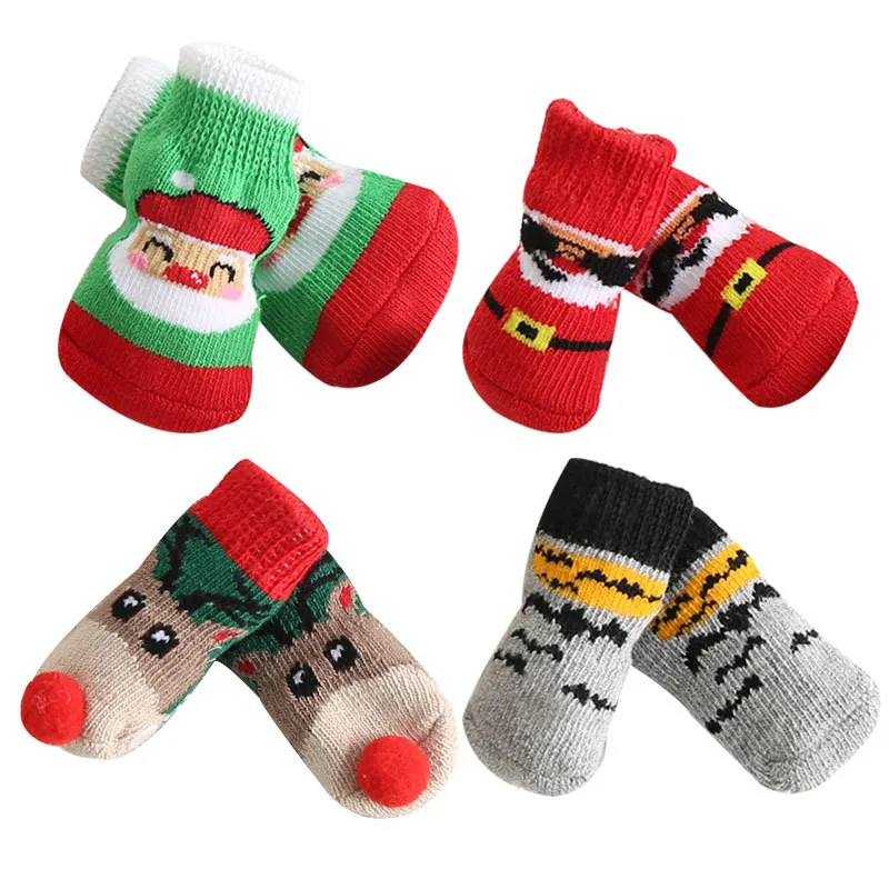 4Pcs/set Anti Slip Skid Bottom Lovely Puppy Dogs Pet Knits Socks Cute Fashion Pets for Cats Dog Toy Supplies | Дом и сад