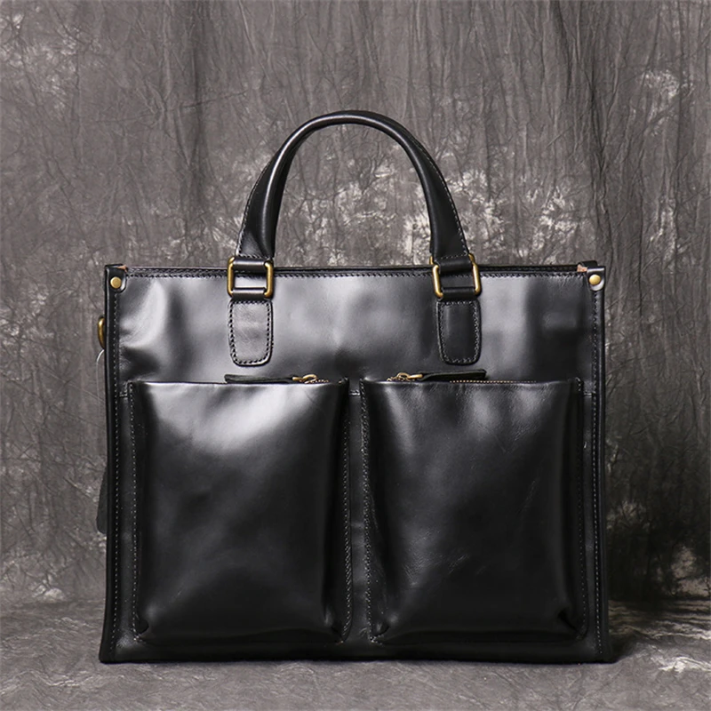 

A4 Vintage Brown Black Genuine Crazy Horse Leather Executive Men Briefcase Portfolio 14'' Laptop Cowhide Messenger Bag M7073