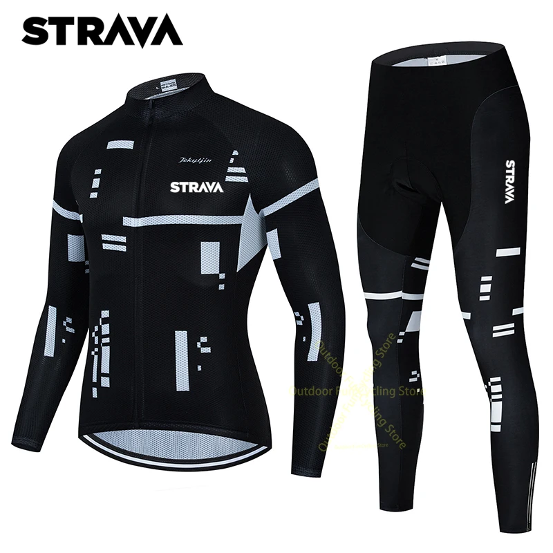 

Strava Cycling Jersey Long Sleeve Cycling Jersey for Men Quick Dry Stretch Cycling Jersey Bicycle Slim Cycling Jersey Men Set