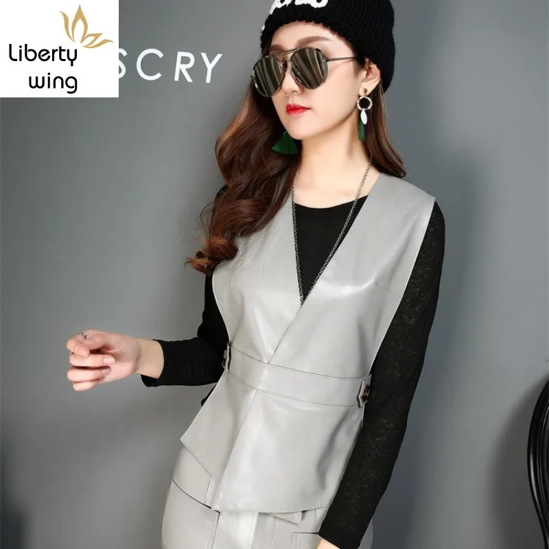 Модный женский Приталенный жилет из натуральной овечьей кожи с v образным