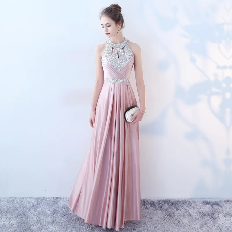 

Women's formal prom evening dress plus size beading sleeveless satin long wedding party dress Ceremony Bespoke Occasion Dress