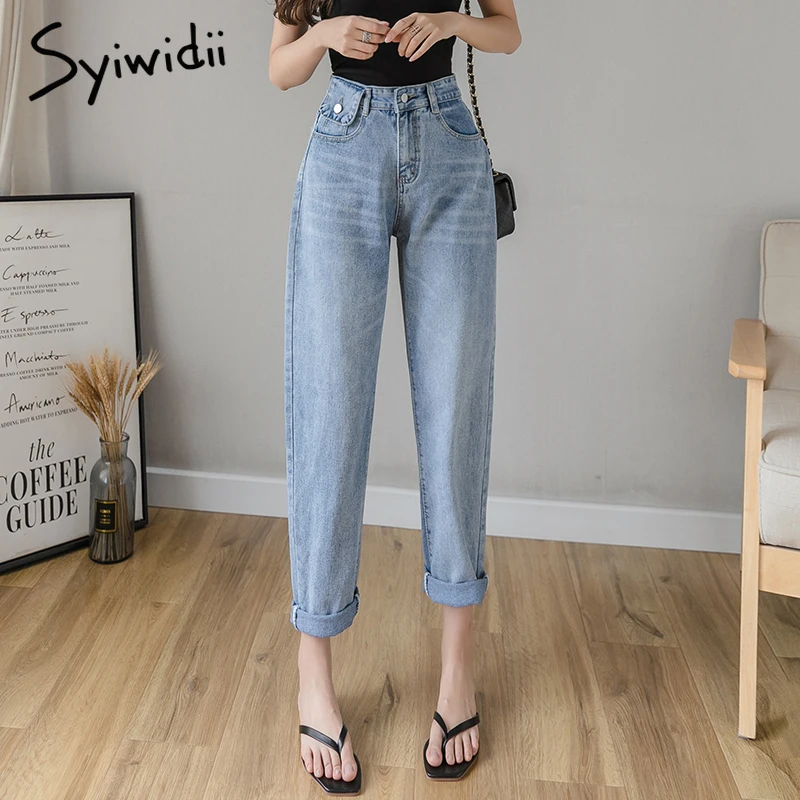 Syiwidii джинсы новые для женщин большие размеры с высокой талией уличный стиль
