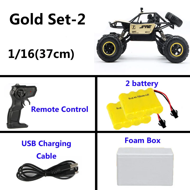 37cm Gold(2battery) 1:12 4WD RC автомобили 2,4G радиоуправление 4x4 вождение автомобиля двойной привод двигателей Bigfoot автомобиль высокая скорость внедорожные Грузовики Игрушки для детей - Цвет: 37cm Gold(2battery)