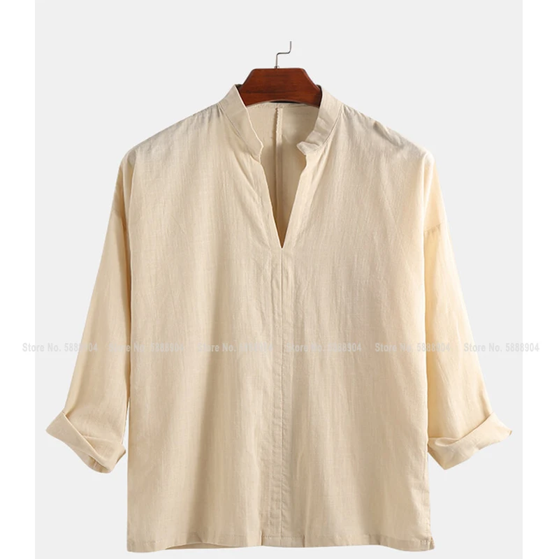 Повседневная Мужская льняная хлопковая винтажная рубашка в китайском стиле с