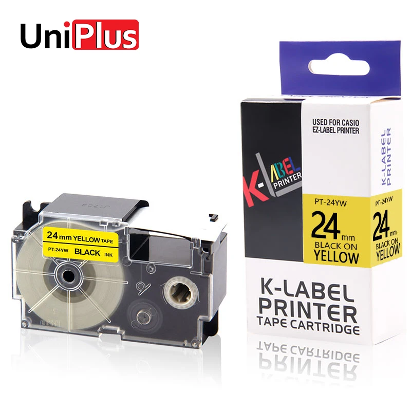 UniPlus 24 мм Labelmaker XR-24YW черный на желтой ленте совместимый для Casio KL-M20 KL-M30 принтер
