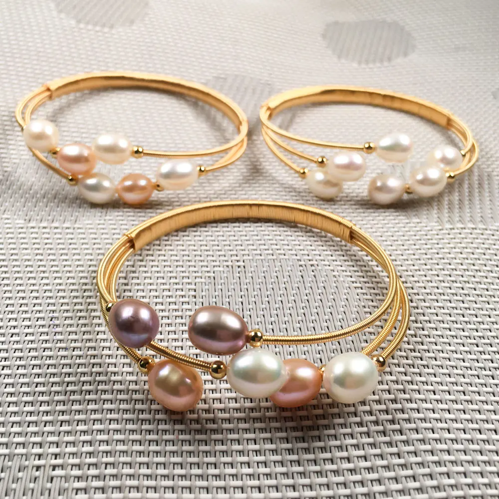 

Natural Freshwater Pearl Bracelet High-Quality Copper Bangle Adjustable Comfortable To Wear Perfect Jewelry Gift For Women 7-8mm