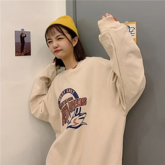 Реальное фото осенней одежды в Корейском стиле свободный круглый вырез