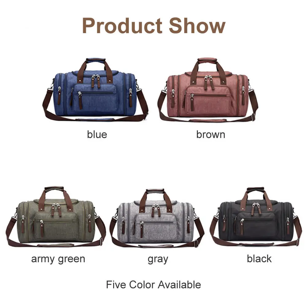 GNWXY Large Capacity Canvas Travel Bags High-end Quality Men Travel Weekend bag Overnight Duffel Bag Carry on Luggage bags