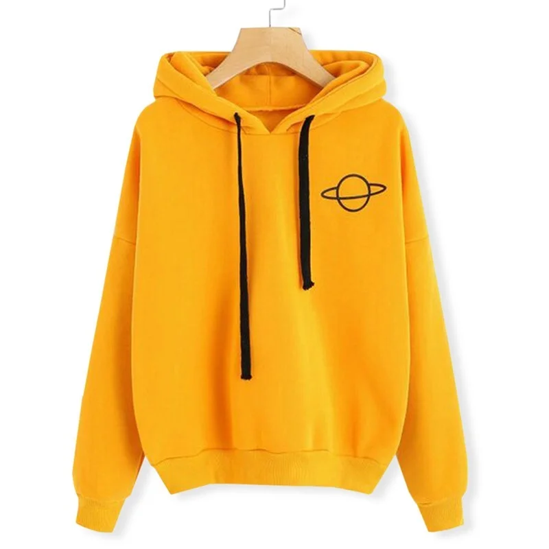 A yellow SFIT, женские толстовки, повседневные, Kpop, с принтом планеты, одноцветные, свободные, на шнурке, толстовка с длинным рукавом, с капюшоном,, Осенний Женский пуловер - Цвет: A yellow