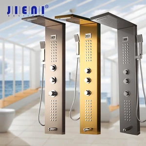 Настенная душевая колонна для ванной комнаты jienne, темно-серая, никелевая щетка, одна ручка, ручной душ, ванна, носик, массажная система, душевая панель