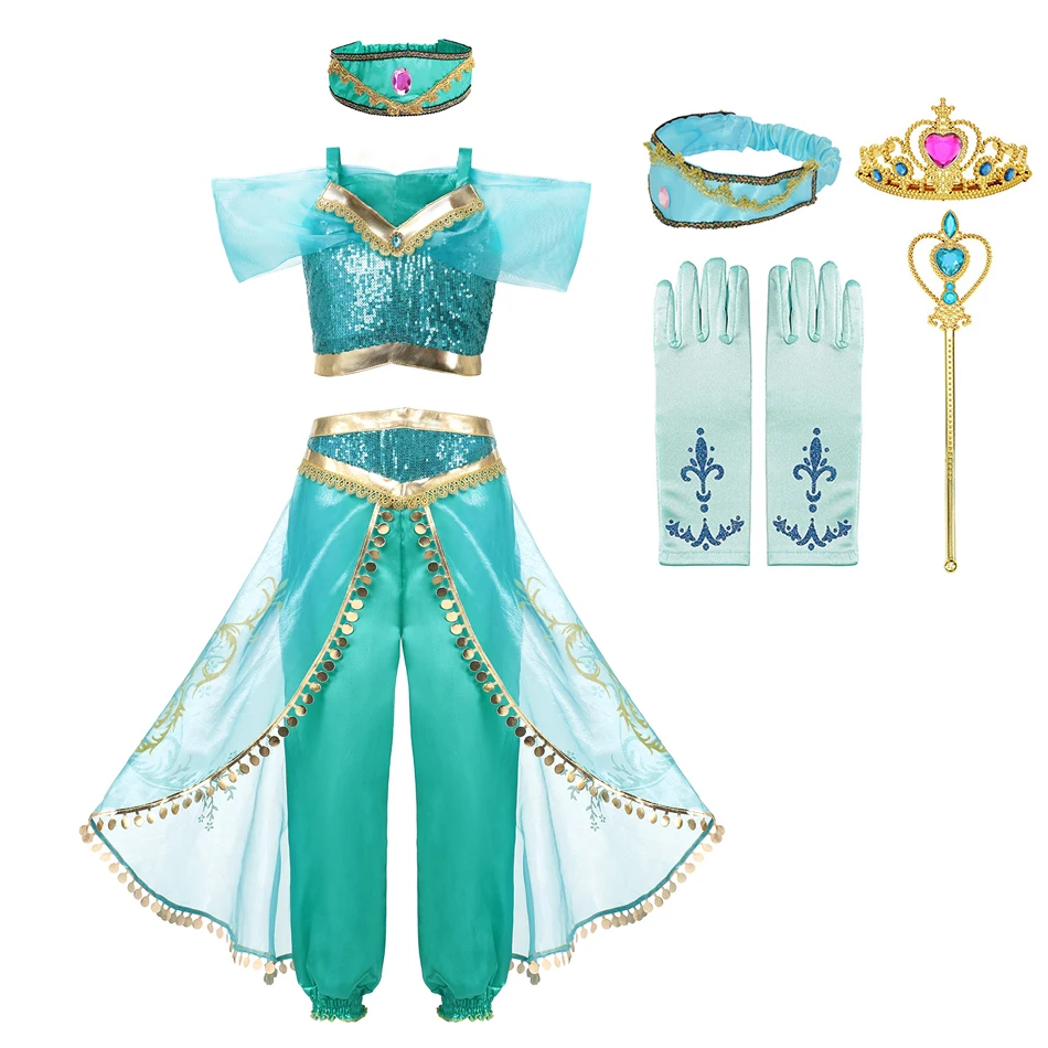 Jasmine Princess Dress Up Of Aladdin The Magic Lamp Costume Girls Birthday Party Halloween Fantasy Top Pants |