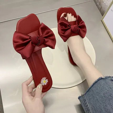 

Sandals and slippers women's summer wear 2021 new fashion wild bow large size flat slippers