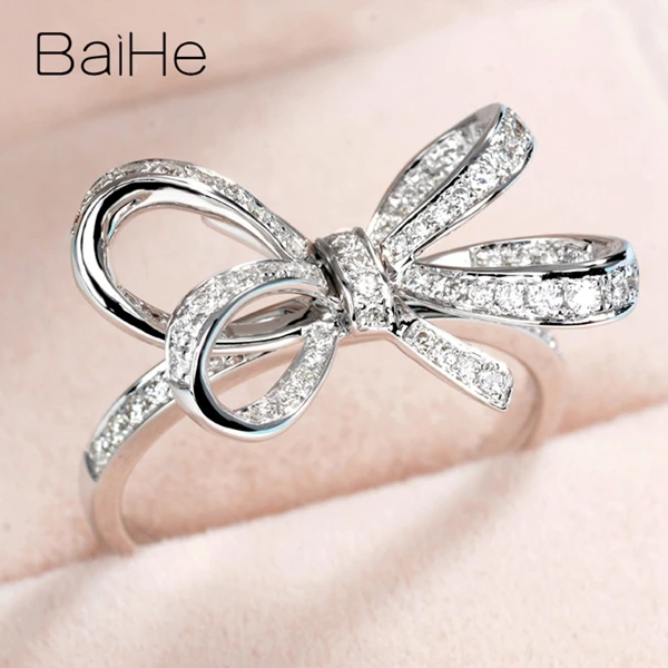 BAIHE, 14 к, белое золото, около 0.51ct H/SI, круглая огранка, натуральные бриллианты, ювелирное изделие, обручальное кольцо, модное, хорошее ювелирное изделие, подарочное кольцо