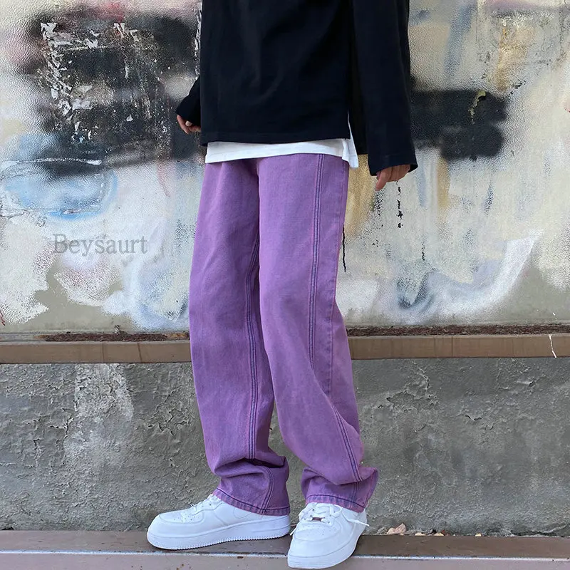 

Purple Green jeans men Loose Stylish pants Hiphop clothing Big sizes xxxl 4xl 5xl Autumn Winter Spring Men's Jeans Pants