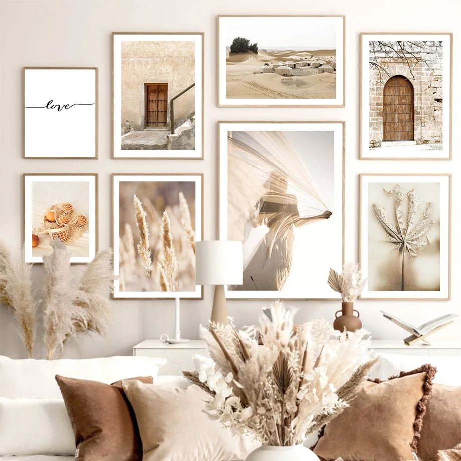 

Beige Door Desert Reed stair Leaf Girl Orange Wall Art Canvas Painting Nordic Posters And Prints Wall Pictures Living Room Decor