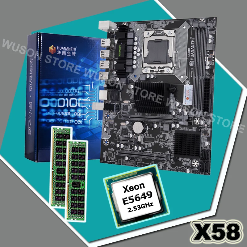HUANANZHI X58 LGA1366 M ATX материнская плата с Процессор Intel Ксеон E5649 2 53 ГГц от известного