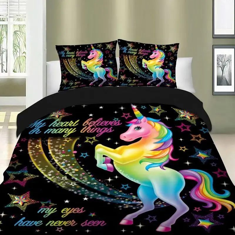 

Hot Style Kids Bedding Set 3d Digital Unicorn Printing 2/3pcs Children Duvet Cover Set Single Twin Queen Full King Bedroom Decor
