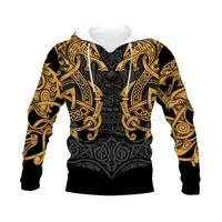 wholesale graphic spring autumn winter hip hop casual 3d print viking tattoo hoodie polyester v10