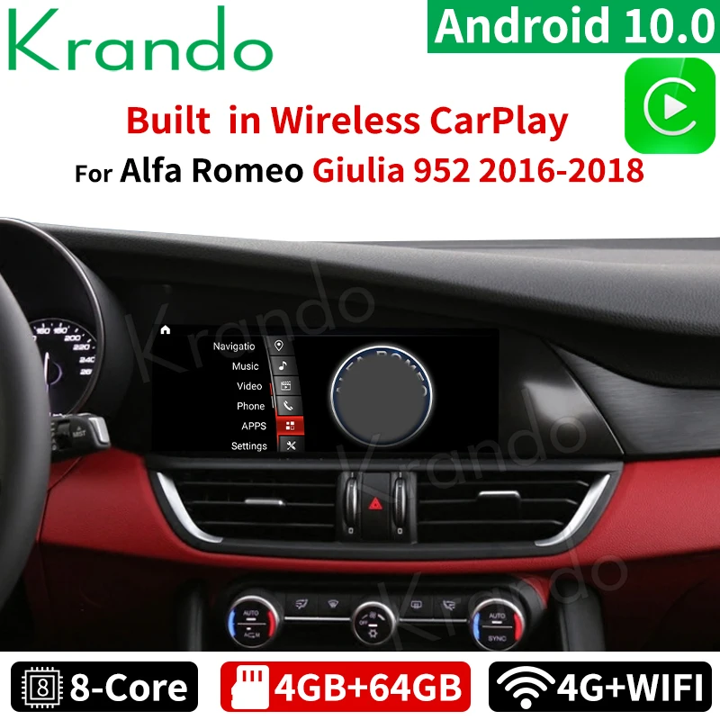 Krando Android 10.0 10.25 ''autoradio per Alfa Romeo Giulia 952 2016-2018 navigazione GPS lettore multimediale schermo Carplay