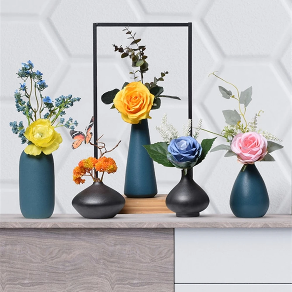 

B-LIFE Decoration Vases Set Ceramic Nordic Partysu Flowerpot Household Fresh Flower Wooden Tray Iron Stand Frame Home Decor