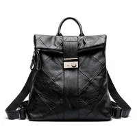 ladies backpack black pu laptop luxury bag high quality retro travel school bag for student girl