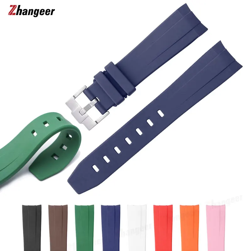 

20MM 21MM Curved End Silicone Rubber Strap Watchband For Rolex Water Ghost GMT Sports Waterproof Wristband Universal Bracelet