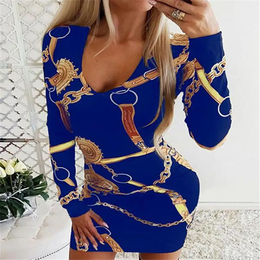 long sleeve blue Горячее предложение, женское облегающее Клубное платье с цепочкой и длинным рукавом, Коктейльные Вечерние облегающие вечерние платья для женщин и девушек, Сексуальные вечерние платья, новинка - Цвет: long sleeve blue