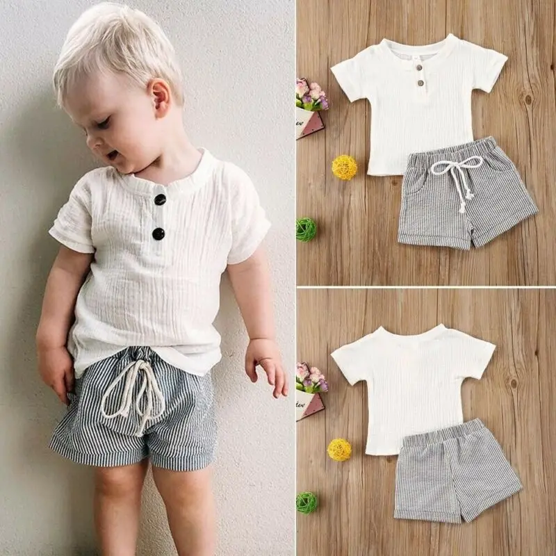 

Newborn Baby Toddler Boy Summer Outfits T-shirt Tops Shorts 2PCS Clothes Set