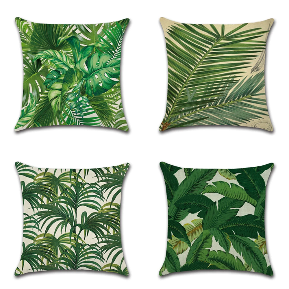 

Tropical Plant Green Leaves Cushion Cover For Sofa Home Decor Monstera Leaf Pillow Case Linen Gouache Nordic Throw Pillow Covers