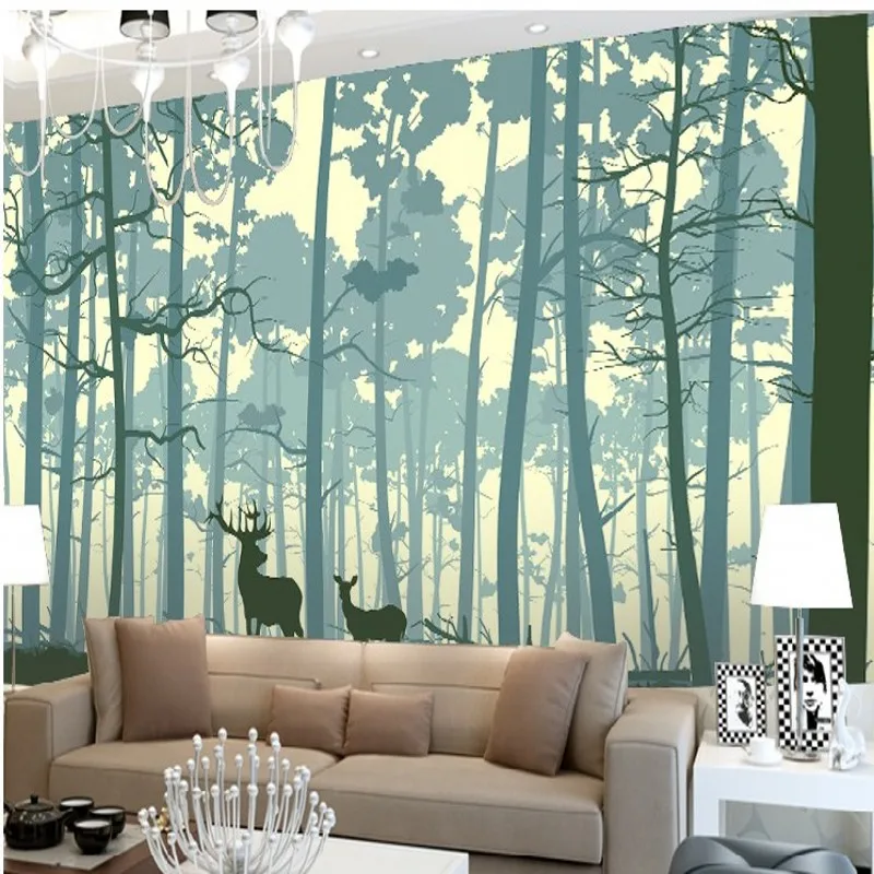 

Drop Shipping Wallpaper 3d Hand Painted Forest Elk Fresco TV Background Wall Wallpaper Personalized Retro 3d Custom