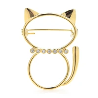wulibaby new cubic zirconia cat brooches for women men designer all match pet animal brooch pin gifts