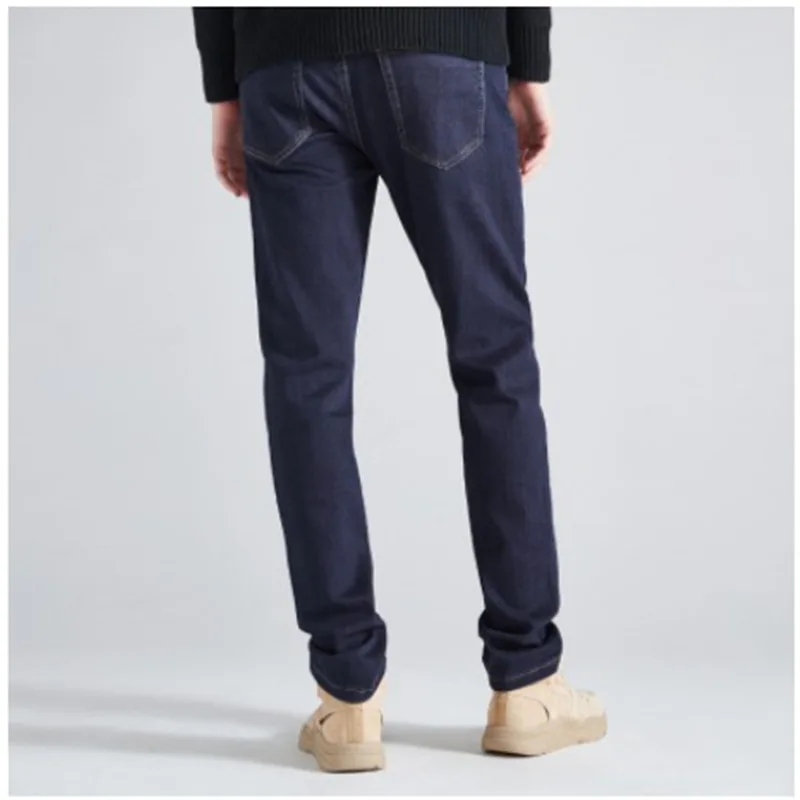 Four Seasons Men Clothing Classic Pure Cotton Solid Color Loose Stretch Straight-Leg Jeans Trendy Casual Denim Trousers  Denim