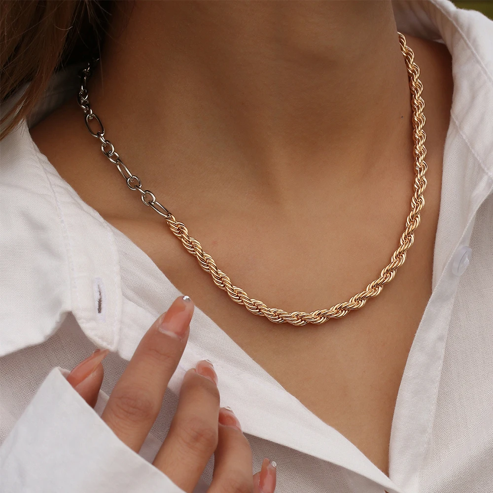

Lacteo Simple Minimalist Handmade Twist Chain Choker Necklace For Women Steampunk Asymmetry Single Layer Chain Charm Necklace