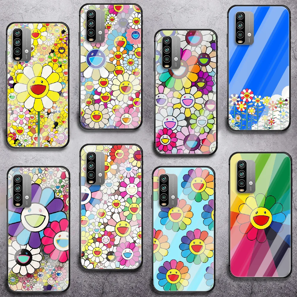 

Luxury brand Smiley Sun flower Phone Tempered Glass Case Cover For Xiaomi Redmi note k 7 8 9 10 30 40 A C T S Pro 4G 5G Ultra