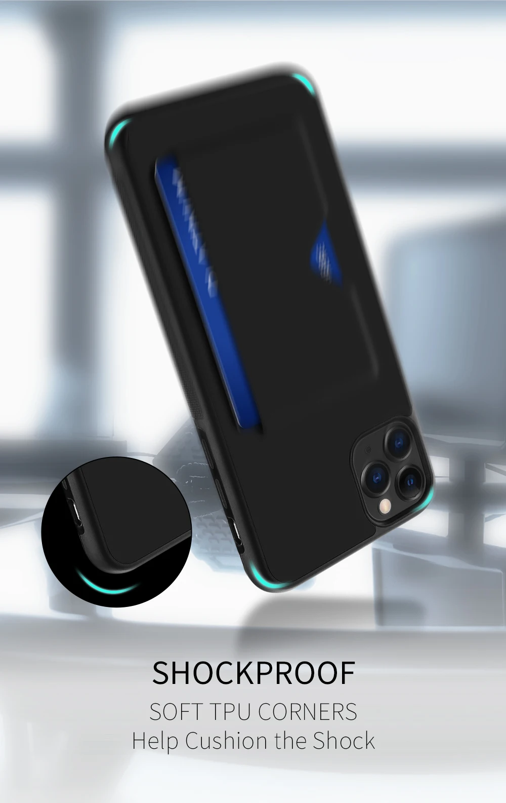 Чехол с карманом для карт для iPhone 11 Pro Max из ТПУ, мягкий кошелек, держатель для карт, задняя крышка, противоударный чехол для мобильного телефона