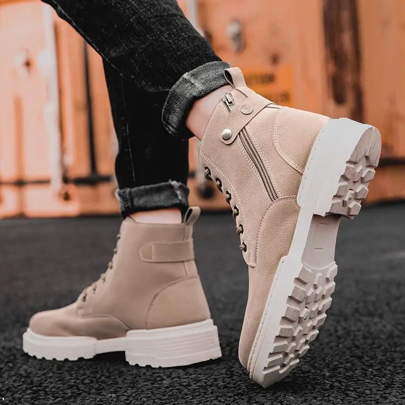 Ботинки мужские с острым носком дышащие деловые кожаные высокие модная холщовая