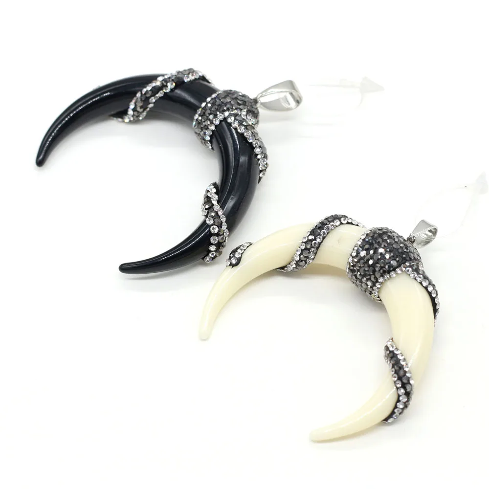 

Natural Stone Pendants Ox Bone Crescent Handmade Pendant for DIY Necklace Original style Lovers Black and White 57x55mm