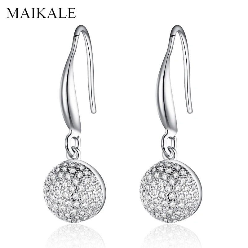 

MAIKALE Simple Round Cubic Zirconia Drop Earrings Gold Silver Color Hook Half Ball Long Earrings for Women Jewelry Girls Gifts