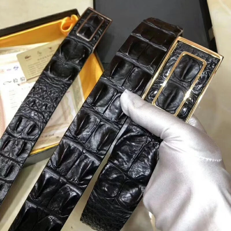 back golden belt McParko, мужские ремни, роскошный ремень из натуральной крокодиловой кожи, мужской ремень из натуральной крокодиловой кожи с пряжкой на спине - Цвет: back golden belt
