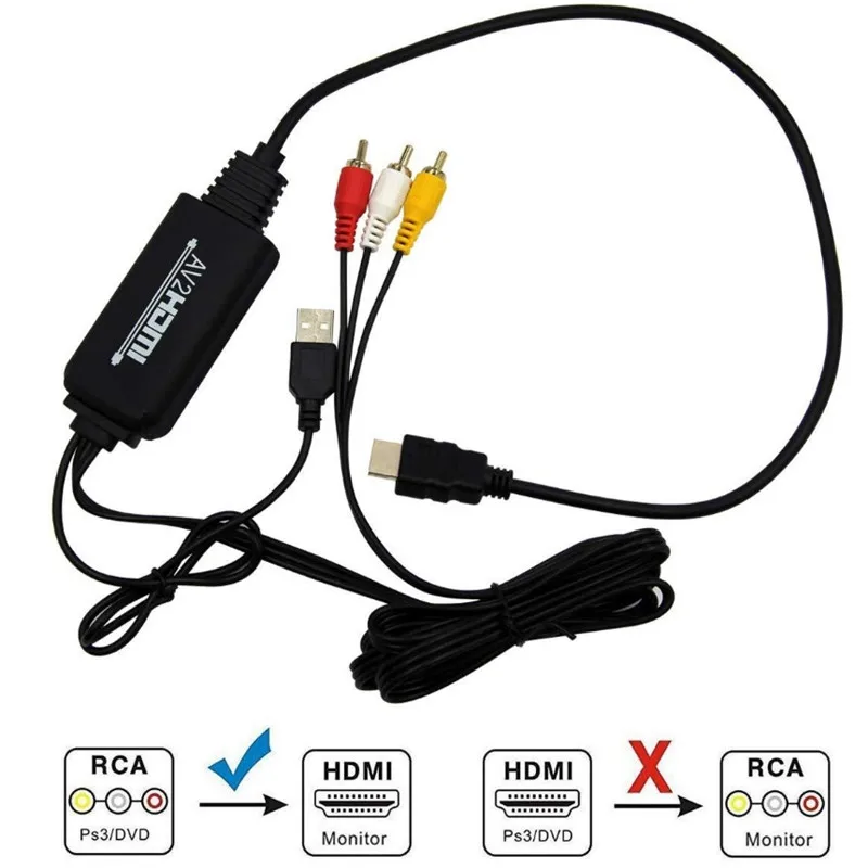 3 RCA AV-HDMI USB кабель питания Видео Аудио конвертер адаптер для HD ТВ приставки XBOX DVD ноутбука от AliExpress WW