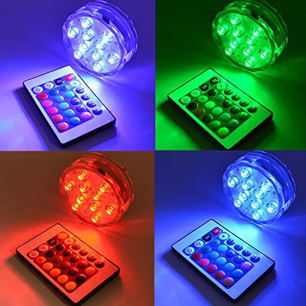 

Remote Controlled RGB Submersible 10 Led Light Battery Operated Underwater Night Lamp Outdoor Vase Bowl Garden Party Decoration