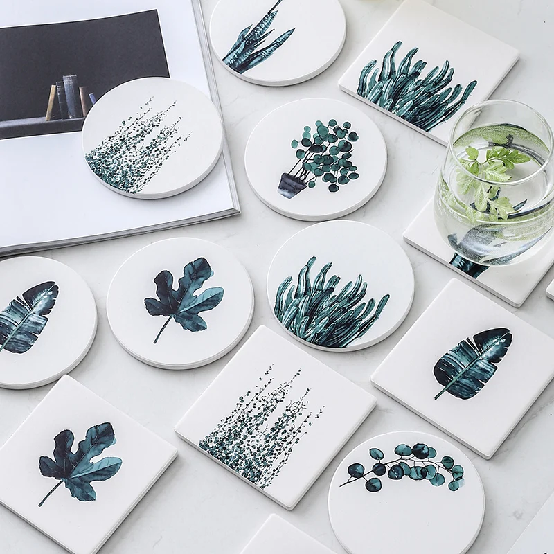 

European Simple Style Plant Coaster Curved Design Ceramic Pad Moisture Absorption Mat Nordic Home Mats Decoration Household