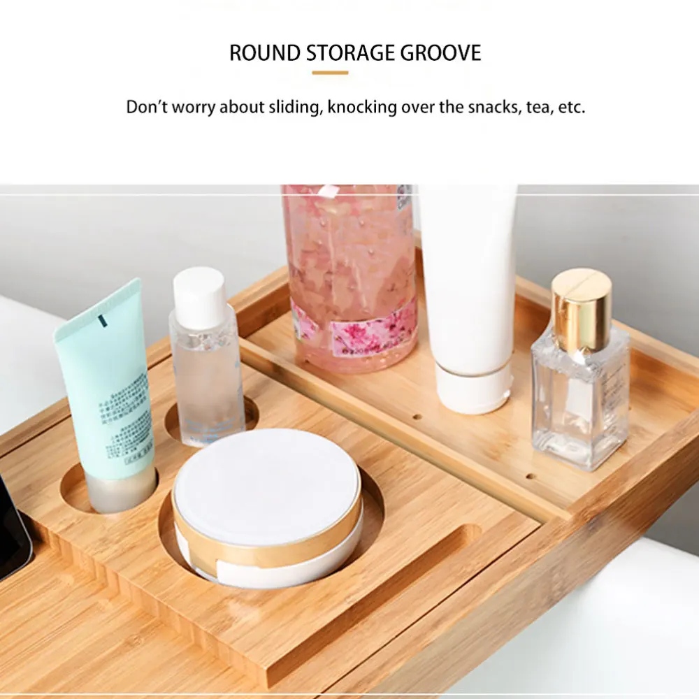 

Multifunction Bathtub Serving Tray Bamboo Bath Bridge Useful Storage Rack Shelf Telescopic Tablet Holder for Bathroom Home (105x